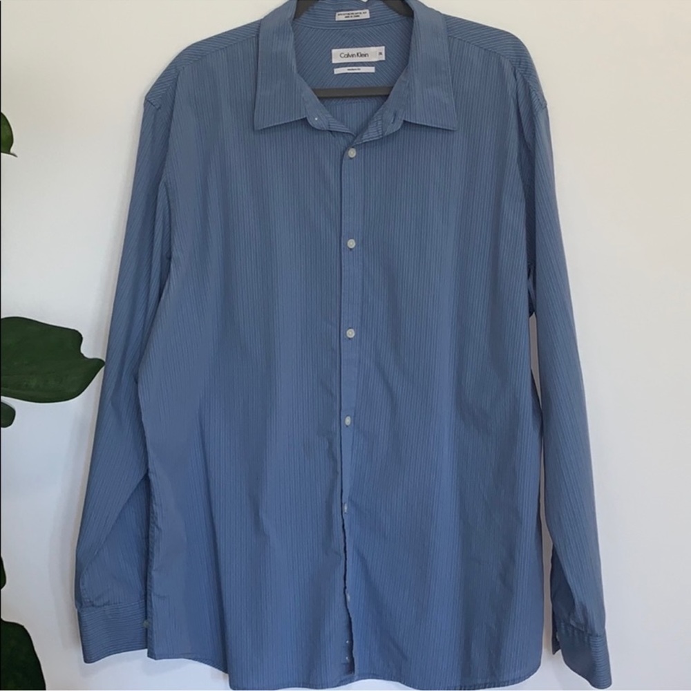 Calvin Klein Dress Shir in blue stripe. Size XXL.